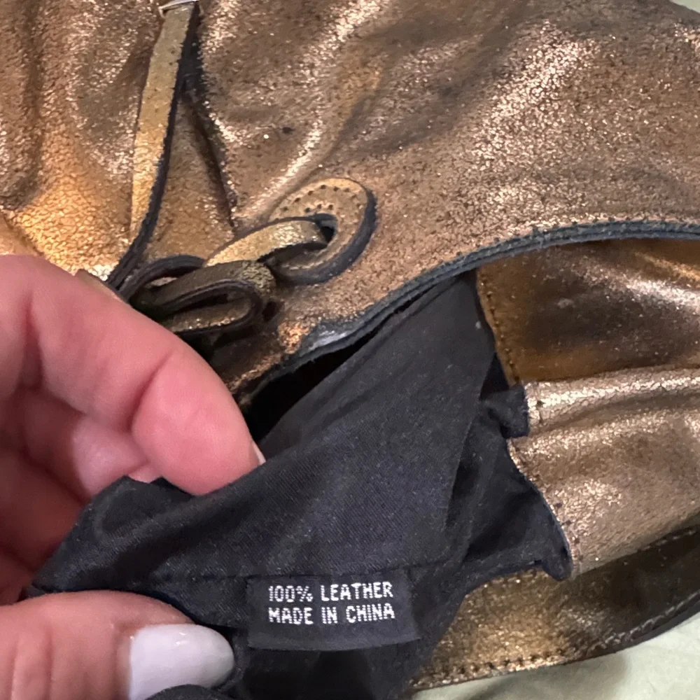 NWOT Kate Landry 100% Leather Metallic Bronze Hobo Bag